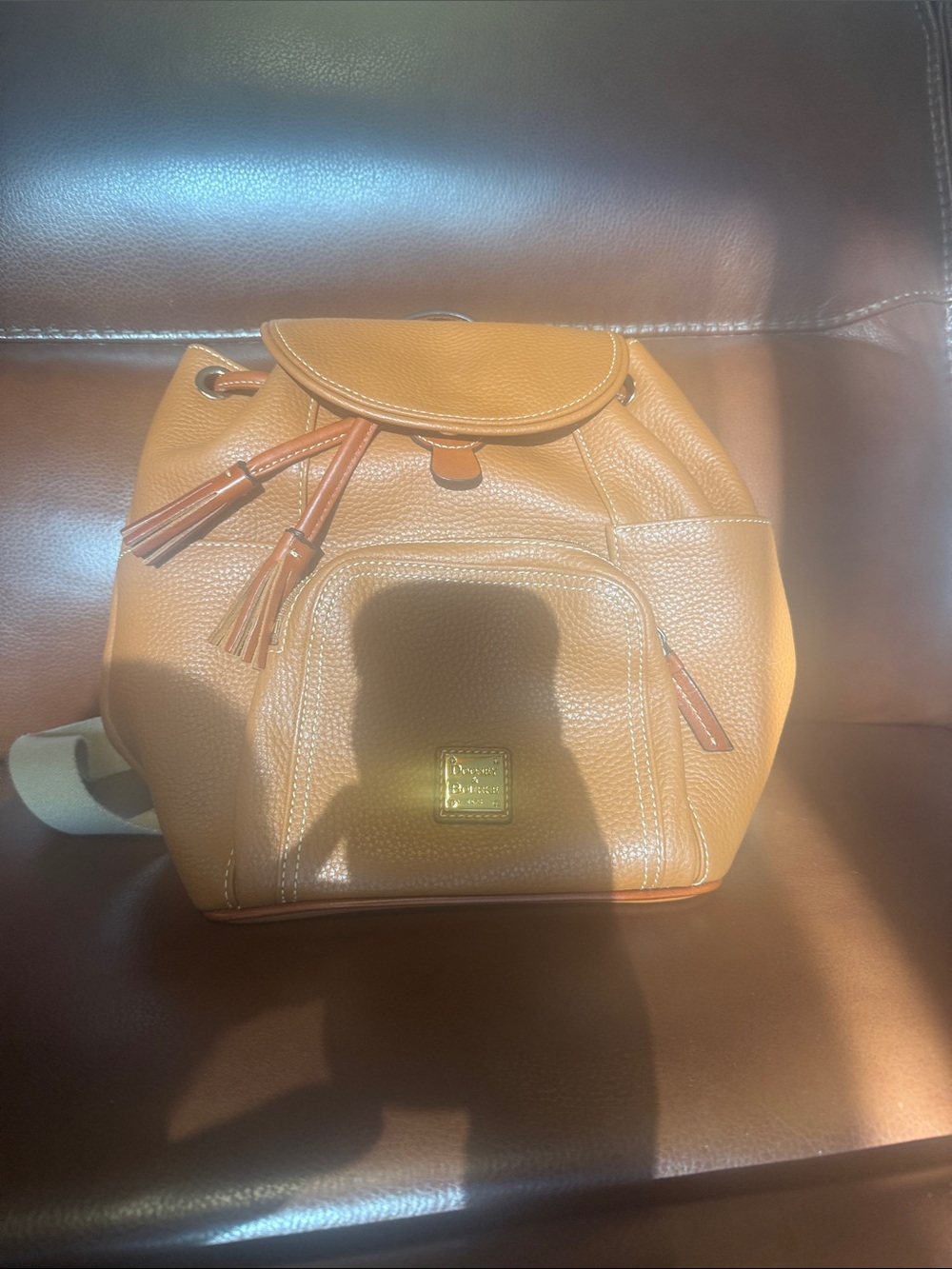 Dooney & Bourke Cognac Pebbled Leather Drawstring Backpack